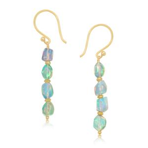 Women's Vintage 925 Sterling Silver Tumble Dangle Cluster <b>Earrings</b> Whole Sale Mega Discount White Fire Ethiopian <b>Opal</b> - Product Image 1