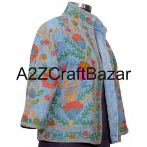 Blouson Bomber Luxe pour Femme en Suzani Fait Main, Style Bohème, Hiver, Tissu en Coton Tricoté Écologique, Respirant, Volants Floraux, Festivals - Product Image 4