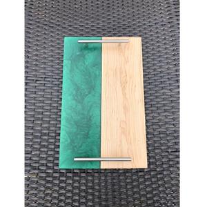 Plateau de service en bois et résine élégant fait à la main plateau petit déjeuner thé café ustensiles de cuisine vaisselle salle à manger et salon décor plateau - Product Image 6