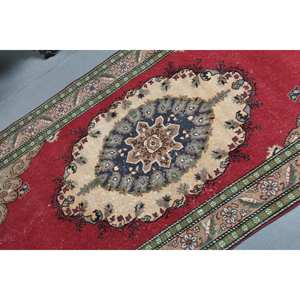 Tapis de laine Kilim rouge vert classique 3.1 X 6.1ft grande surface tapis de couloir Rectangle turc motif abstrait 10mm épaisseur Latex - Product Image 5