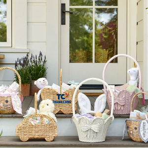 Water Hyacinth Baskets for Kids in Holiday Decoration Multi Colorful Woven Water Hyacinth Easter Baskets for Storage Cake Candy - Product Image 4