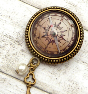 Handmade Creations <b>Compass</b> Brooch in Bronze Brown Anniversary Gift, Husband Gifts, Couples Gift, Christmas Gifts - Product Image 1