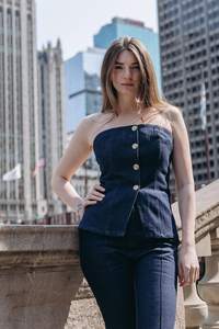 Chaleco Vaquero Azul Vintage de Un Solo Pecho para Mujer, Cuello Camisero, Estilo Casual para Verano - Product Image 4