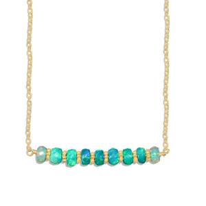 Collar de cadena de barra con cuentas de ópalo verde natural para mujer en plata de ley 925, joyería hecha a mano con relleno de oro amarillo, tamaño 18 pulgadas - Product Image 1