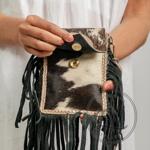 LW 2024 Bohemian Vintage Multi-Color Leather Sling Bag Women Handcrafted Véritable Hair Leather Single Strap Portable Cotton - Product Image 2