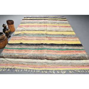 พรมตุรกีโบราณแบบทันสมัยขนาด7.3X10.4ฟุตลายเย็บปะสีเบจสำหรับห้องนั่งเล่นห้องนอนยางหนา10มม. สำหรับวัยรุ่น - Product Image 1