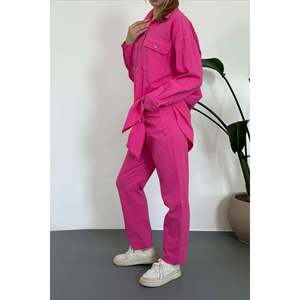 Fuchsia Washed Shirt and <b>Trousers</b> Set - Fuchsia - Product Image 3