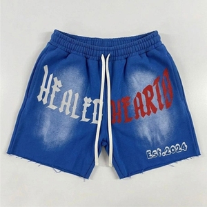 Shorts Streetwear Personnalisés Délavés à l'Acide, 100% Coton, Patch Brodé, Vintage, Effet Soleil, Molleton Français, Coupe Courte et Délavée, Style Hip-Hop - Product Image 2