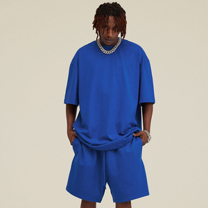 Conjunto Deportivo Informal de Dos Piezas para Hombre, Camiseta Holgada Lisa y Pantalones Cortos, con Logotipo Personalizado, de Algodón - Product Image 1