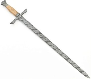 Couteau de chasse artisanal en acier Damas avec manche en bois, lame à pointe tombante, bord droit, épaisseur 0,6 mm - Product Image 4