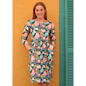 Robe bohème Avery 100% coton, imprimé géométrique à pois, design simple, longueur genou, lavable pour l'été, le printemps et l'automne - Product Image 1