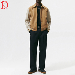 Veste universitaire en laine mélangée pour homme, design personnalisé, prix d'usine, vente en gros, sans col, manches régulières, enduite, hiver, séchage rapide - Product Image 2