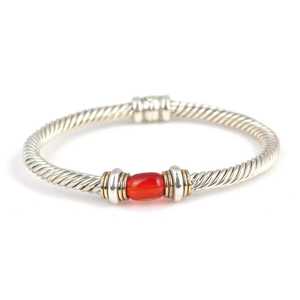 Bracelet tennis pour homme en argent sterling 925 avec pierre d'ambre pressée et fermoir torsadé à ressort en or 14 carats, bijoux en perles - Product Image 3