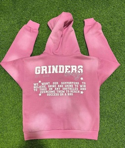 Personalizado invierno 500 Gsm transpirable Vintage Sudadera con capucha Boxy Fit diamantes de imitación francés Terry algodón desgastado DTG estampado cremallera 3D - Product Image 4