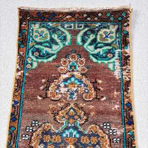 Vintage Rug, Small 1.3x3.3 ft Turkish Rug, <b>Brown</b> Camouflage <b>Wool</b> Rug - Product Image 5