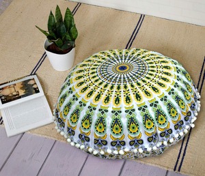 หมอนขนนกยูงแมนดาลาปลอกหมอนอิงพื้นผ้าฝ้าย100% หลายสีตกแต่งบ้านทำด้วยมือโดยผู้ลงนามในอินเดีย - Product Image 2