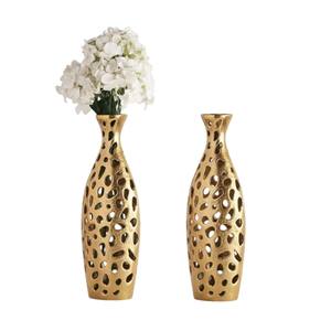 High Quality Handcrafted Aluminium <b>Gold</b> Flower <b>Vase</b> Modern Cutwork Design Home Decor Table <b>Floor</b> <b>Vase</b> For Living Room Decor - Product Image 1