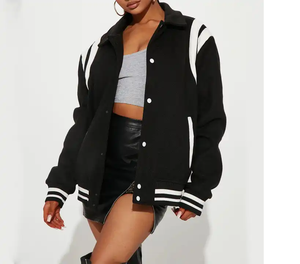 OEM Custom Oversize Towel Letters Applique Woven Baseball Varsity <b>Jacket</b> <b>Women</b> Windproof Quick Dry Detachable <b>Sleeves</b> - Product Image 5