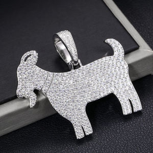 Pendentif chèvre et mouton en argent sterling 925 diamant de laboratoire vintage pour hommes et femmes bijoux hip hop glacés avec test de diamant réussi - Product Image 5