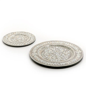 Dinnerware Food <b>Serving</b> Charger Plate <b>Set</b> of Two Round Shape Luxury Design MOP Charger Plate Kitchen Accessories - Product Image 1