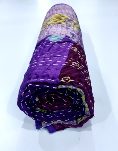 Bohemian Cotton Floral Embroidery Patchwork Kantha <b>Quilt</b> Handmade Bedding <b>Throw</b> Blanket Bedspread - Product Image 4