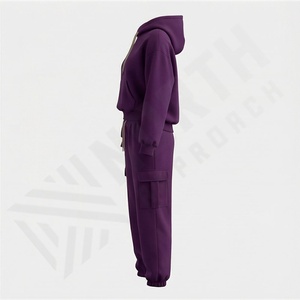 Conjunto Deportivo de Dos Piezas con Logotipo Personalizado, Sudadera Corta con Capucha y Pantalones Deportivos para Mujer, Ropa Deportiva Nueva - Product Image 3