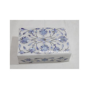 การออกแบบที่สมบูรณ์แบบที่สุดฝังหินอ่อนสีขาวแม่ของกล่องเครื่องประดับมุกรูปทรงสี่เหลี่ยมผืนผ้าสีฟ้าอ่อนใช้สำหรับวันขอบคุณพระเจ้า - Product Image 1