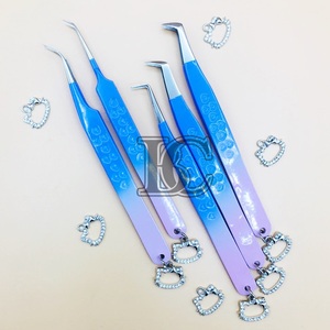 แหนบคีบขนมิงค์สีชมพูและสีฟ้าอย่างยั่งยืนสแตนเลสการต่อขนตาแหนบ Hello Kitty ที่มีสเน่ห์กำหนดเองได้ - Product Image 4