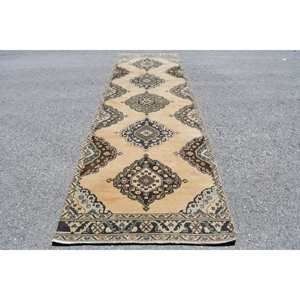 Alfombra de lana turca Vintage 37x11.9ft clásica Beige marrón Patchwork alfombra hecha a mano rectángulo látex respaldo para adolescentes 4m felpa - Product Image 1