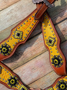 Kaamkaaj Genuine Leather Western Saddle Tack Set Turquoise Rhinestones Lightweight Buckle Closure Headstall Breast <b>Collar</b> - Product Image 6