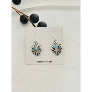 Genevieve Francisco Kingman Turquoise & Sterling <b>Silver</b> Drop <b>Earrings</b> Thunderbird <b>Dangle</b> Design - Product Image 1