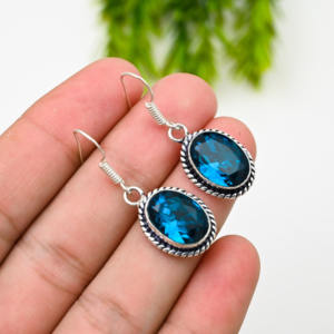 Pendientes de Aro con Topacio Azul Londres, Plata 925, Lujo - Product Image 4