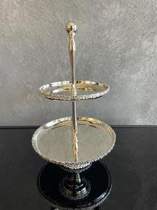 Support à gâteau à 2 étages, support à dessert argenté, support à gâteau miroir, support de service de luxe, support pour le thé de l'après-midi - Product Image 5