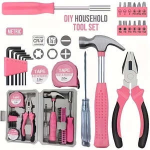 24PCS Plastic Tape Measure Electrical Tape Hand Tool Kit Pink Household Repair <b>Set</b> Hammer Screwdriver <b>Pliers</b> Allen Wrench Case - Product Image 4