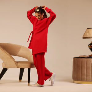 Tendance actuelle : Mode modeste pour femmes musulmanes, ensemble élégant personnalisable avec tunique à nouer sur le côté et pantalon à jambe droite - Product Image 4