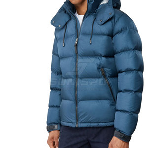 Veste matelassée à capuche bleue pour homme avec fermeture éclair, coupe-vent, rembourrée de duvet, vêtements décontractés d'hiver - Product Image 1