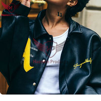 Jaket Bomber pria Hip Hop modis-jaket kulit bordir motor jaket kampus-jaket kasual Universitas