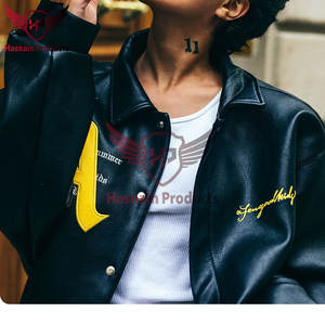 Hip Hop Hombres Bomber Jacket Moda-Motocicleta Bordado Cuero College Jacket - Casual Varsity Jacket - Product Image 2