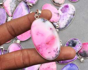 Natural Pink Dendrite <b>Opal</b> Crystal Jewelry Silver Overlay <b>Necklace</b> <b>Pendants</b> Hippie Vintage <b>Pendant</b> for Women - Product Image 3