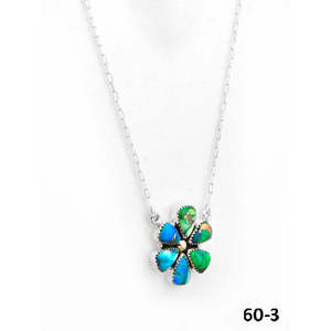 Southwest Style Peacock Dahlia <b>Opal</b> <b>Necklace</b> Handmade with Sterling Silver & Bezel Setting Flower Pattern - Product Image 3