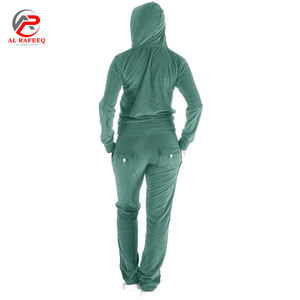 Chándal de terciopelo de 2 piezas para mujer al por mayor Conjuntos de dos piezas para mujer Tops cortos de manga larga con cremallera Conjuntos de pantalones de chándal Bolsillos - Product Image 2