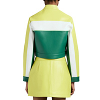 Conjunto de Chaqueta y Falda de Invierno para Mujer, en Cuero de Oveja, con Bloques de Color Personalizados, Reversible, Talla Grande, Acolchado, Impermeable, con Cierre y Cuello Alto