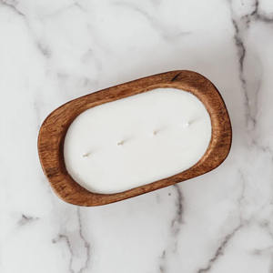 Bol à bougie en bois de mangue au design unique fini naturel pour la décoration de table de bureau à domicile - Product Image 2