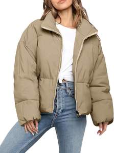 High Street Femmes Surdimensionné Hiver Cropped Puffer Veste À Manches Longues Full Zip Manteau Matelassé À Capuche Toile Poches-Haute Qualité - Product Image 6