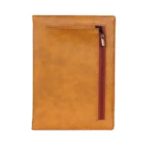 Desain baru jurnal kulit warna coklat dengan kantong ritsleting notebook kualitas premium untuk pria dan wanita tingkat grosir