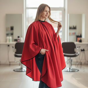 Cape de Coiffure Rouge Personnalisée Cousue Main Écologique 100% Polyester Imperméable avec Taille Ajustable pour Salon de Coiffure - Product Image 3