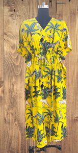 ชุดนอนผ้าฝ้ายแท้สำหรับผู้หญิงพิมพ์ลายป่าสีเหลืองชุดใส่สบาย - Product Image 4