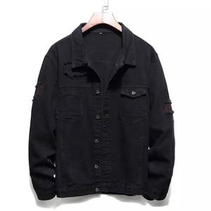 Veste Denim en Coton pour Homme Taille XL avec Boutons Trous Déchirés Poches Hip Hop Streetwear Décontracté d'Automne Teint Style Hip Hop - Product Image 1