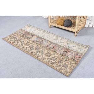 Alfombra Vintage de Lana Beige de Retazos Hecha a Mano Grande 1,8X4 pies Diseño Rectángulo Clásico para Entrada para Adolescentes Altura de Pila de Felpa - Product Image 3