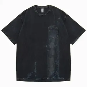 Custom Logo Tee Vintage Blank Plain Drop Shoulder <b>Tshirt</b> Cotton Stone Washed T-shirt Printing Men Acid Washed T Shirt - Product Image 1